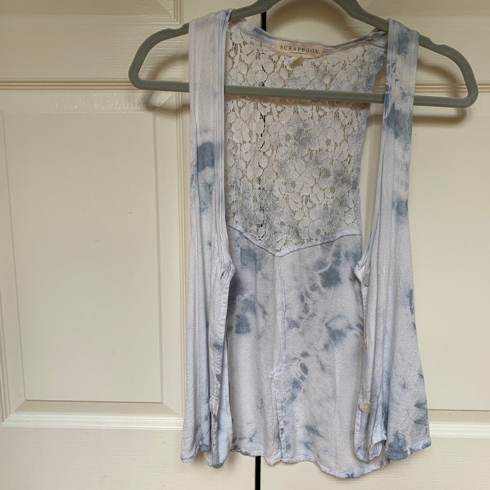 Blue and White Vest with Crochet Back